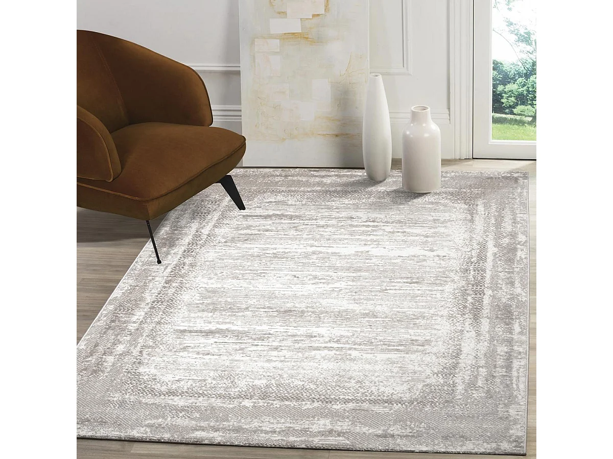 tapis grand salon 200x280 tissé beige rectangle motif faux uni LYN7 KALEE