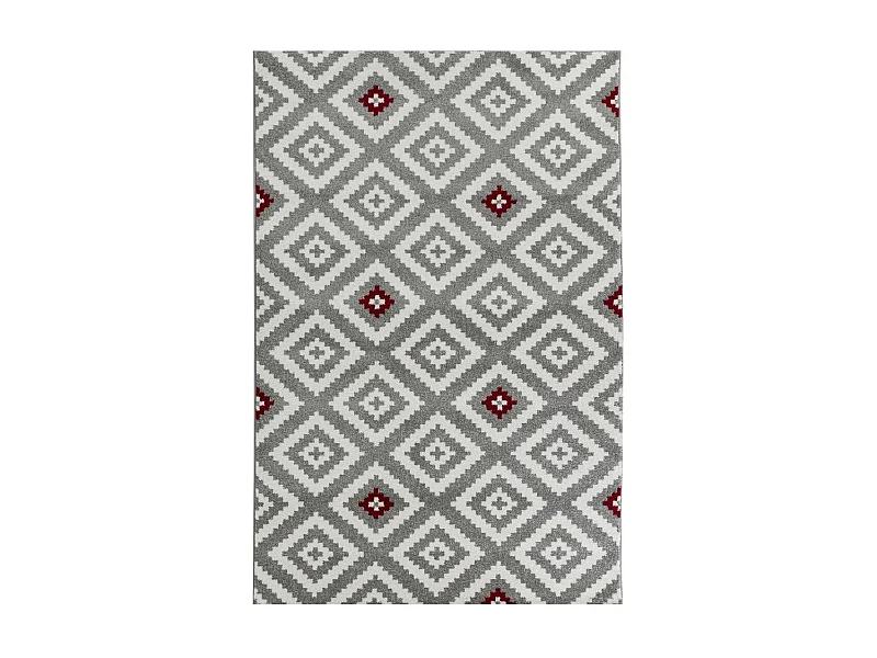 tapis entrée 50x80 tissé rouge et gris rectangle motif géométrique EFELON 1