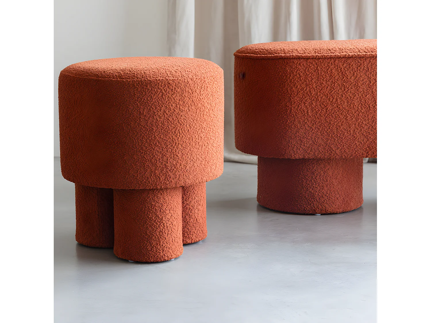Marcos - Tabouret rond en tissu bouclette ø40cm - Rouille