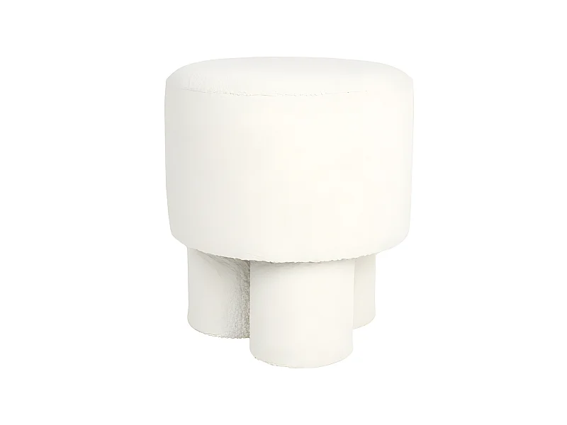 Marcos - Tabouret rond en tissu bouclette ø40cm - Blanc