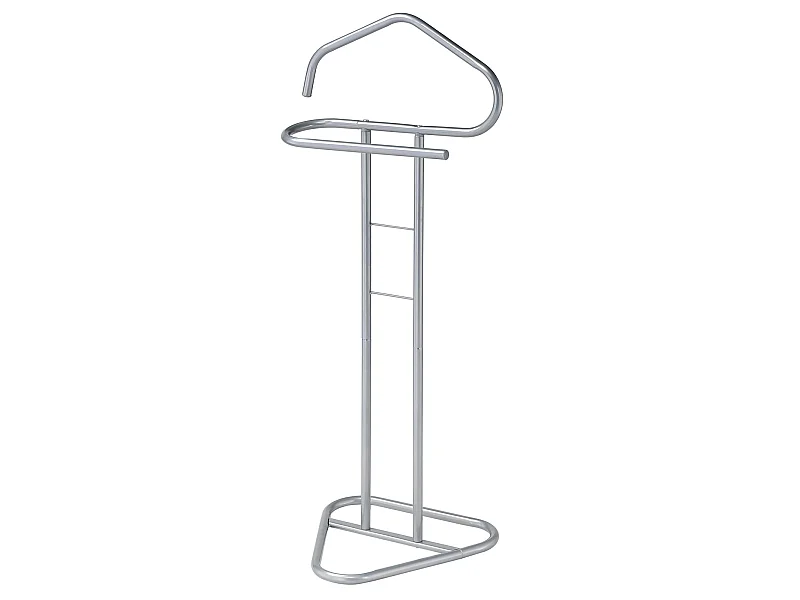 Valet de chambre valet de nuit CAMILO chevalet de nuit avec cintre pour veste et portant pour pantalons, en métal laqué gris clair