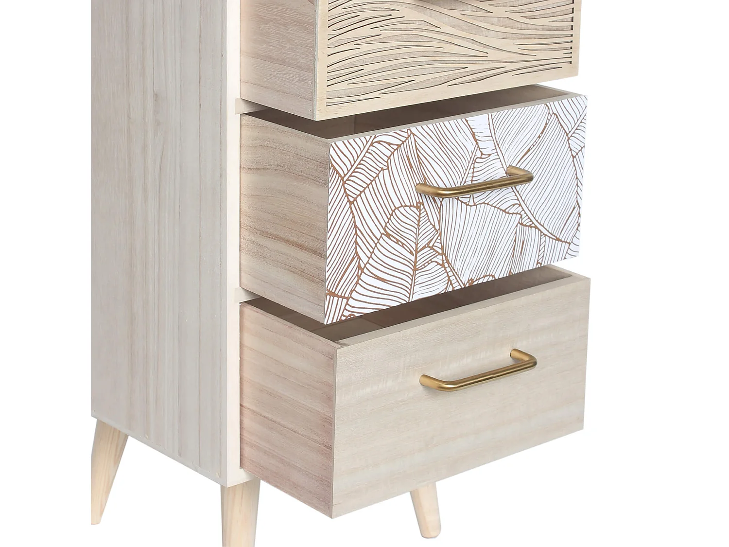 Table de Chevet Étroite et Haute en Bois avec 3 Tiroirs