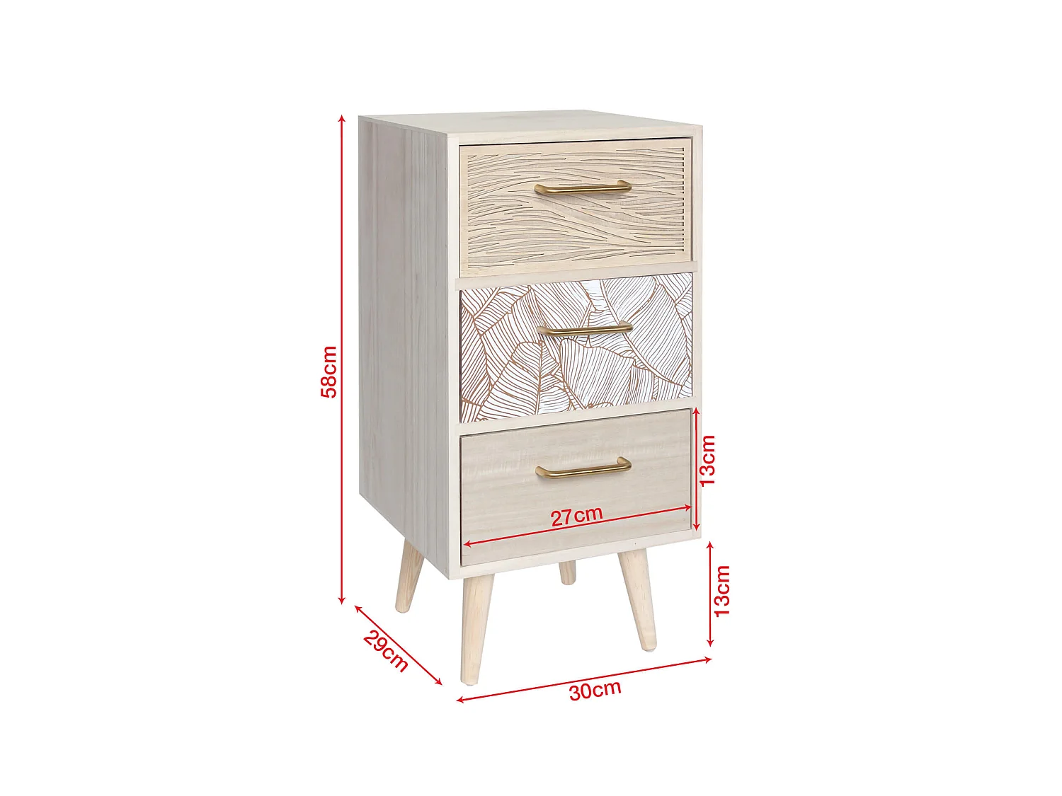 Table de Chevet Étroite et Haute en Bois avec 3 Tiroirs