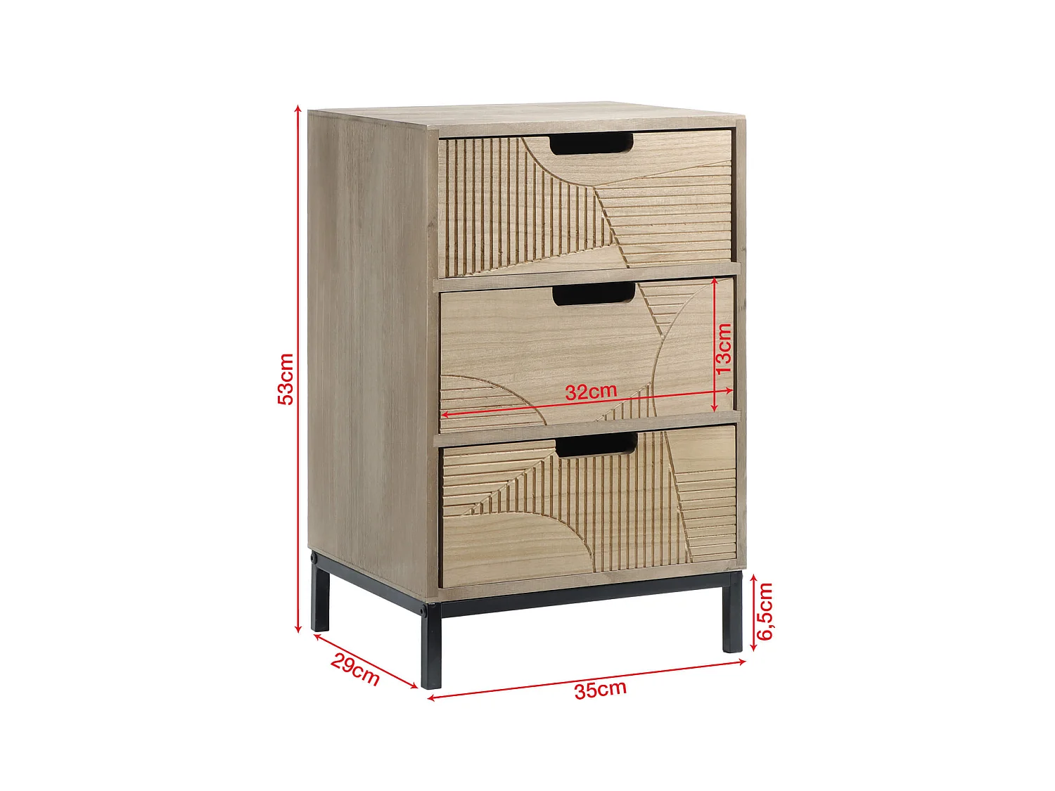 Table de Chevet de Style Scandinave avec 3 Tiroirs en Bois Compact