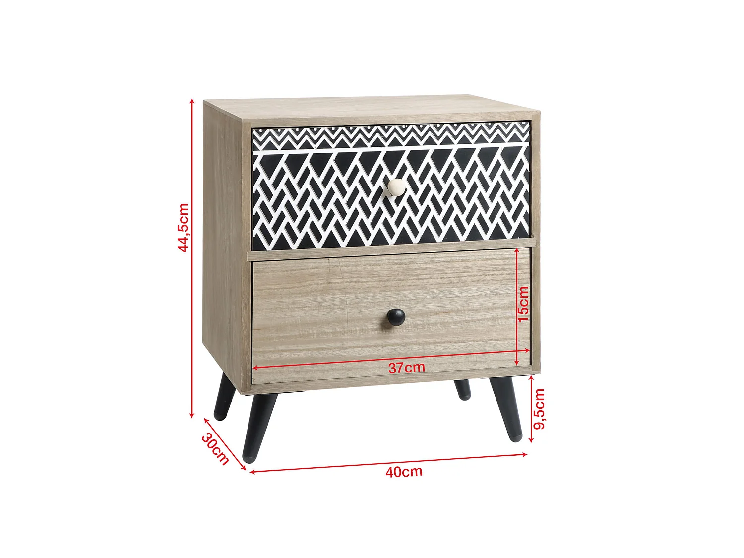 Petite Table de Chevet avec 2 Tiroirs en Bois et en Métal Gain de Place