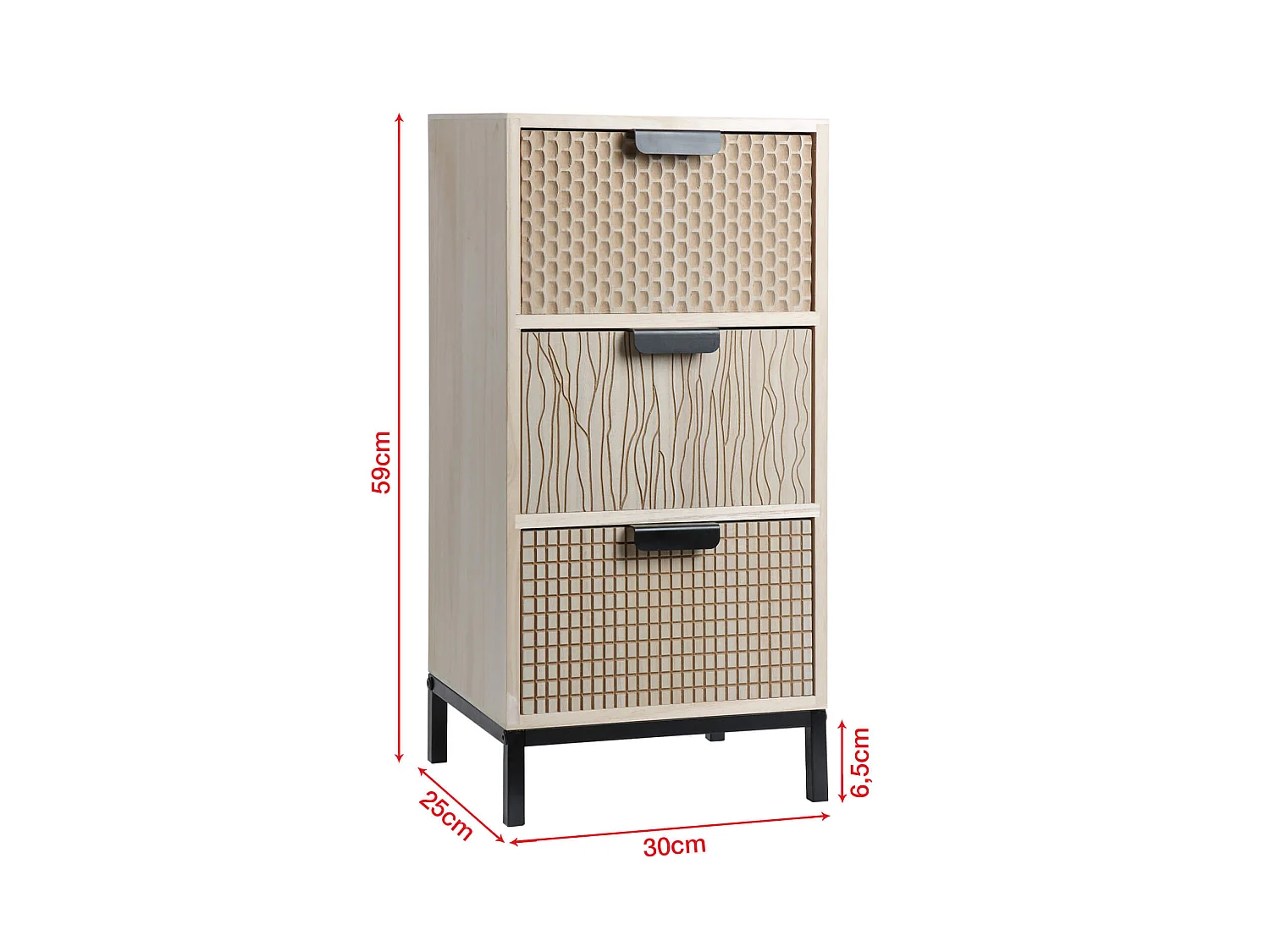 Table de Chevet de Style Industriel en Bois et Métal avec 3 Tiroirs