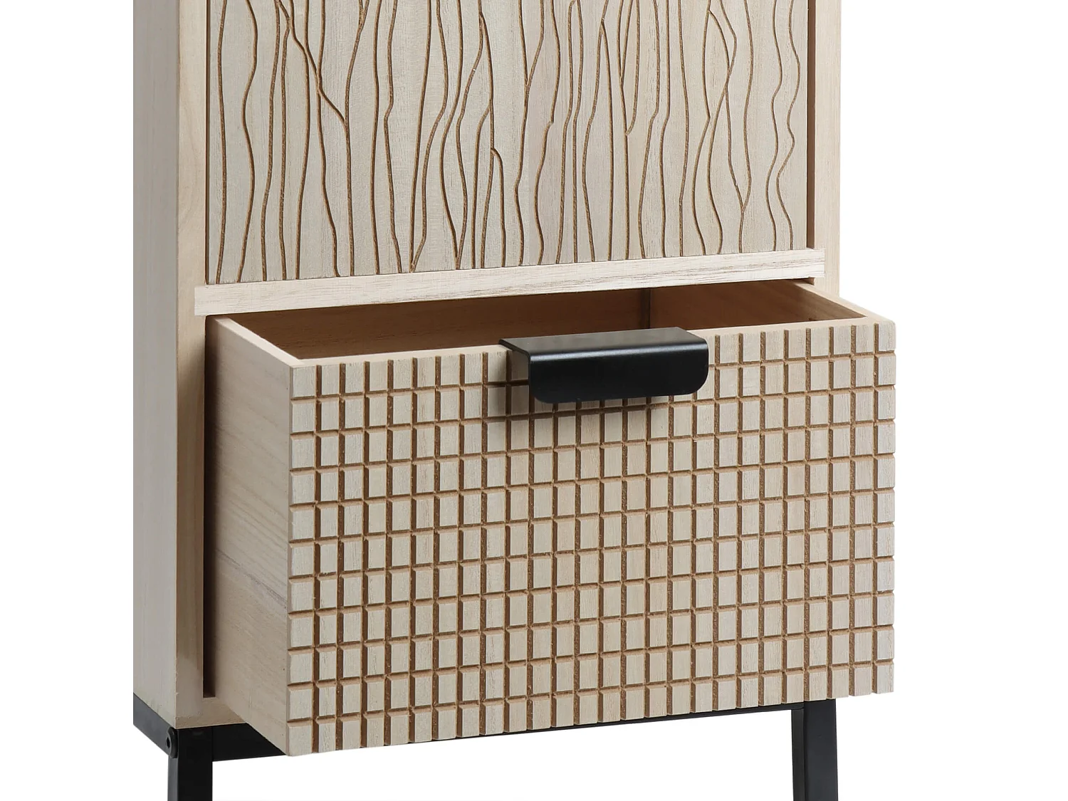 Table de Chevet de Style Industriel en Bois et Métal avec 3 Tiroirs