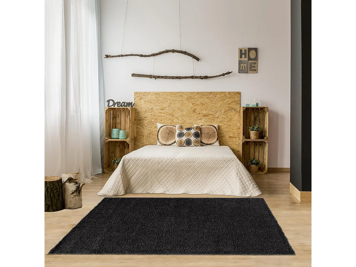 Tapis shaggy 200x290 rectangle tissé marron motif uni SPYGIP