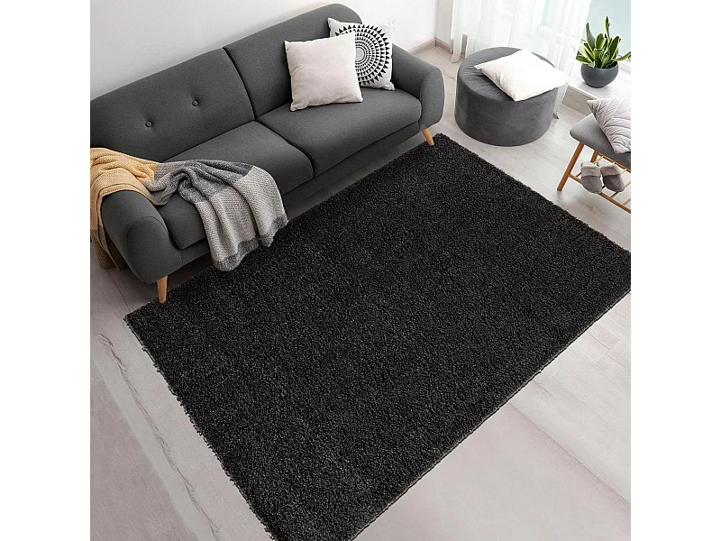 Tapis shaggy 200x290 rectangle tissé marron motif uni SPYGIP