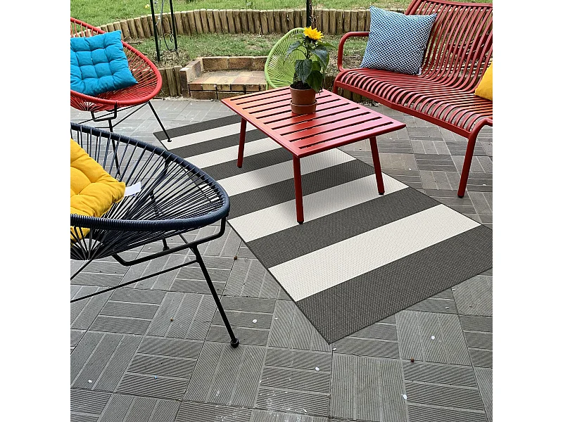 tapis chambre 80x200 tissé noir et crème rectangle motif faux uni NOKA