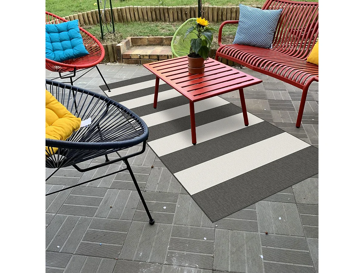 tapis chambre 80x200 tissé noir et crème rectangle motif faux uni NOKA