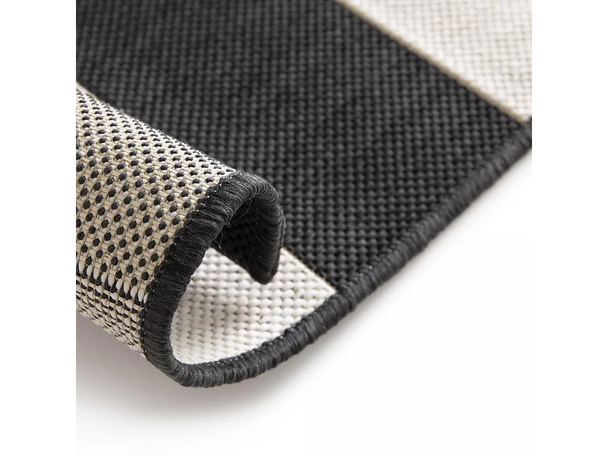 tapis chambre 80x200 tissé noir et crème rectangle motif faux uni NOKA