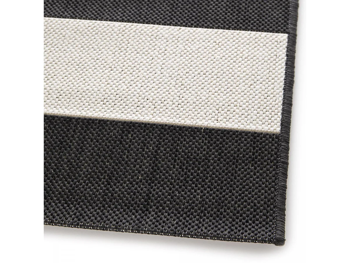 tapis chambre 80x200 tissé noir et crème rectangle motif faux uni NOKA