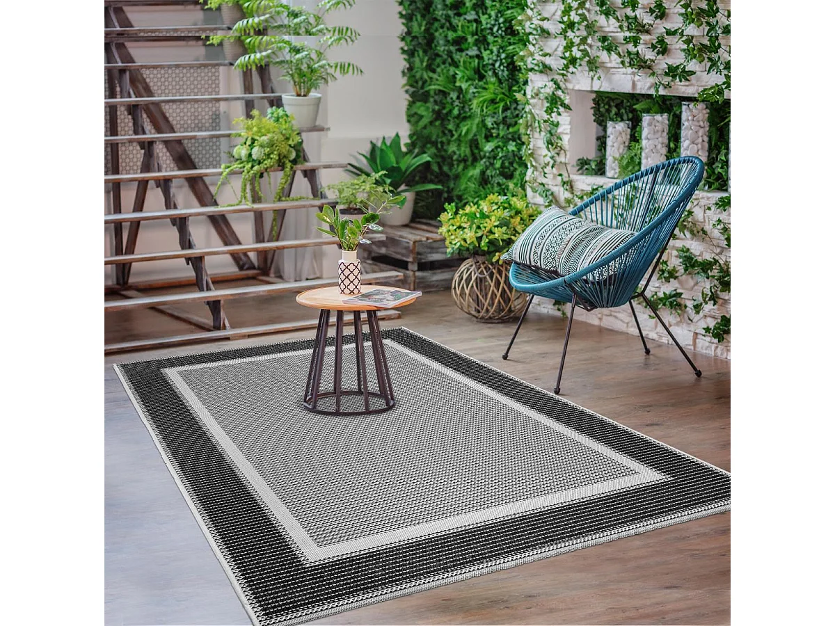 tapis salle à manger 200x290 tissé gris rectangle motif simple GRATI