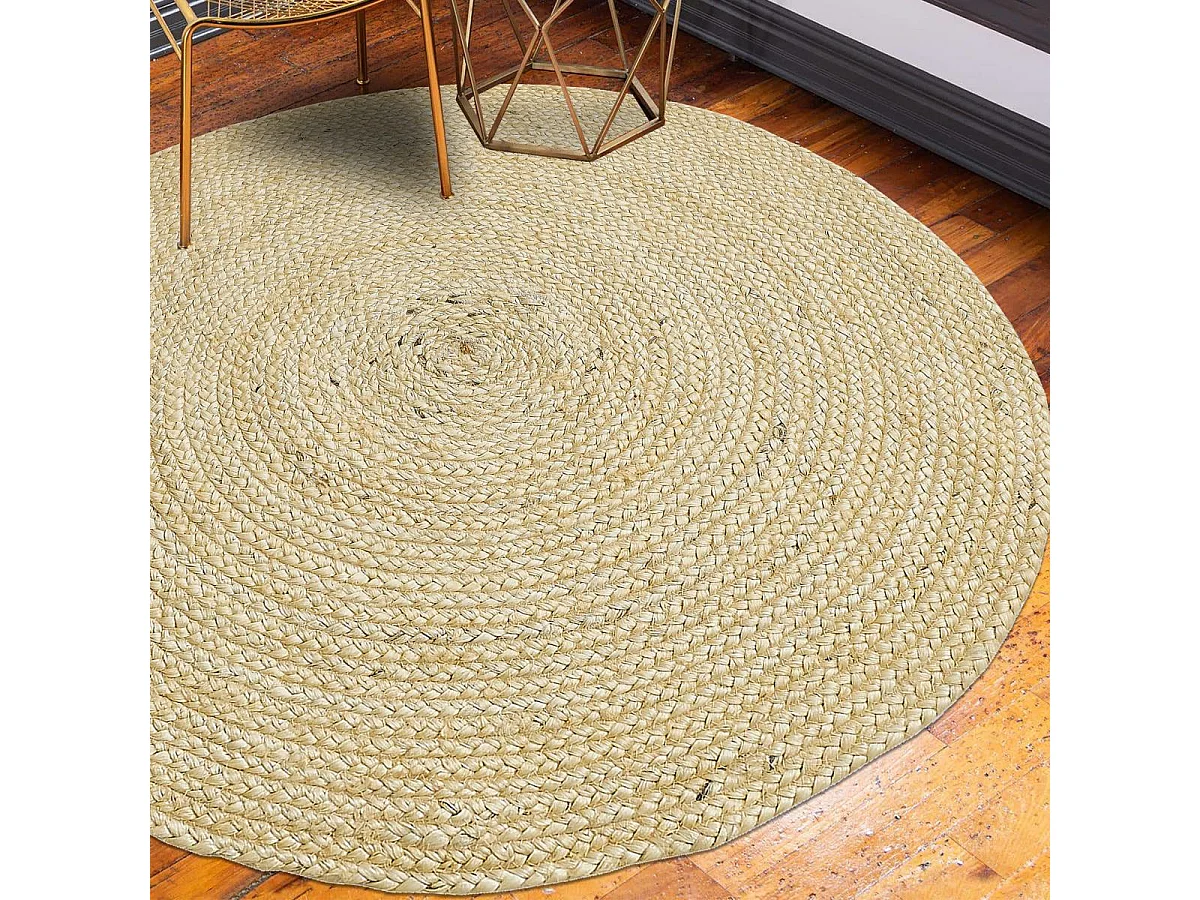 Tapis jute Ø120cm rond tissé beige AGO