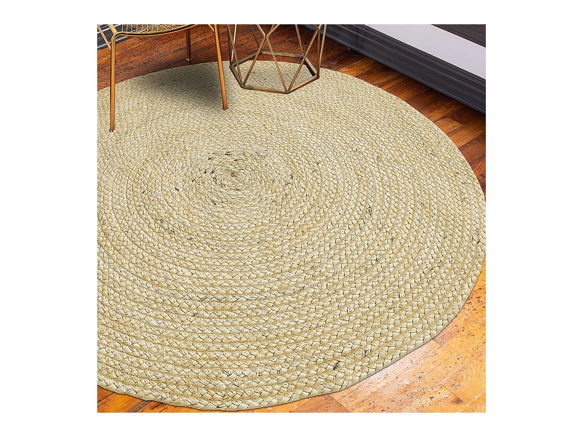 Tapis jute Ø120cm rond tissé beige AGO