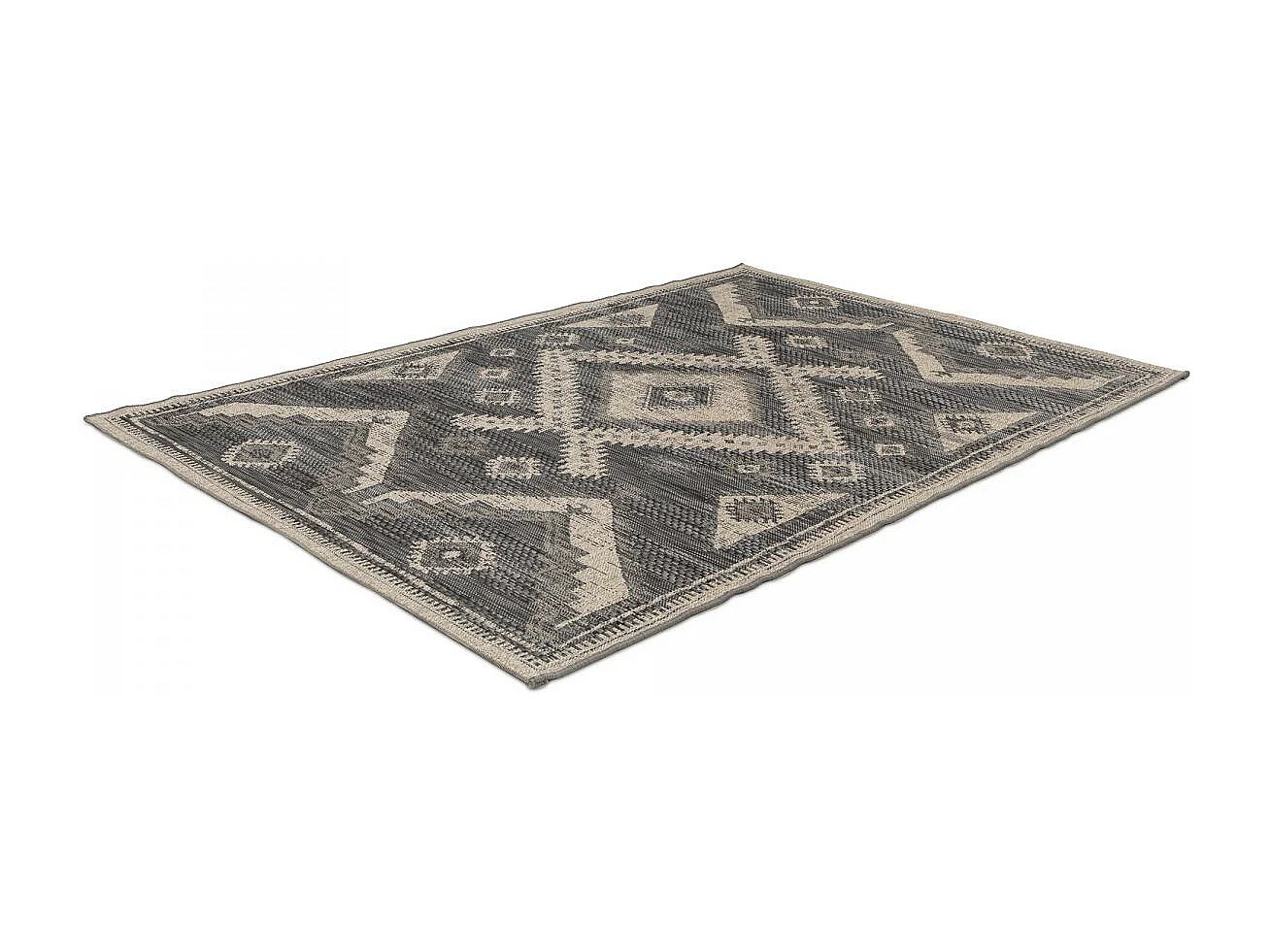tapis chambre 80x150 tissé noir et écrème rectangle motif abstrait HIERE 3