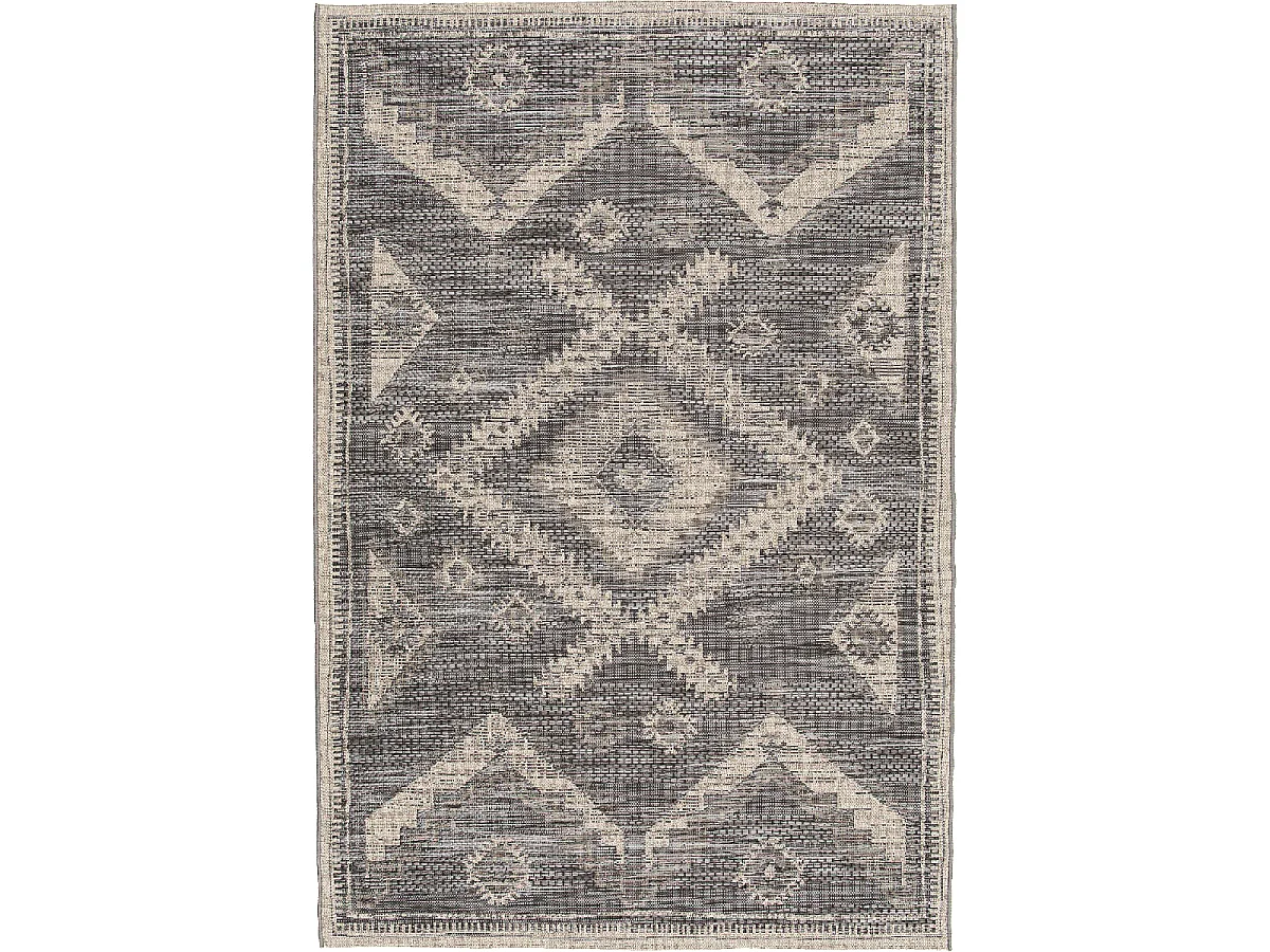 tapis chambre 80x150 tissé noir et écrème rectangle motif abstrait HIERE 3