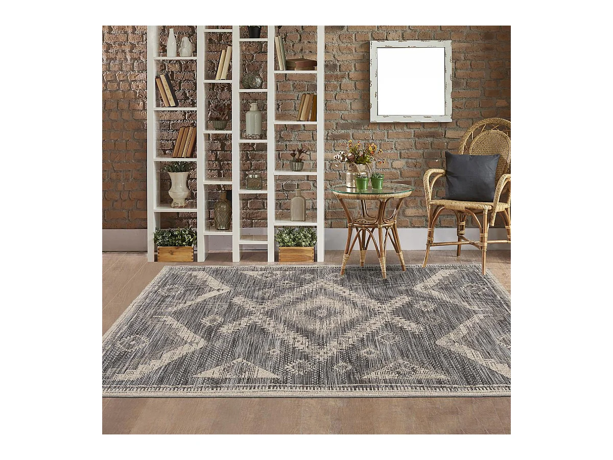 tapis chambre 80x150 tissé noir et écrème rectangle motif abstrait HIERE 3