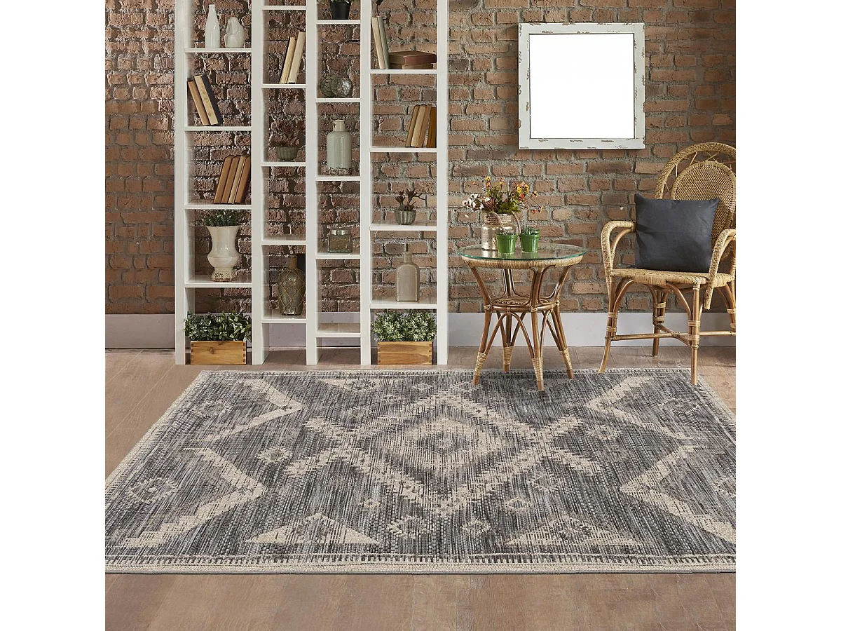 tapis chambre 80x150 tissé noir et écrème rectangle motif abstrait HIERE 3