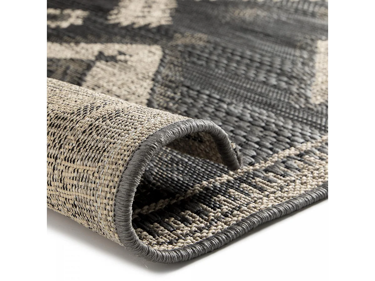 tapis chambre 80x150 tissé noir et écrème rectangle motif abstrait HIERE 3