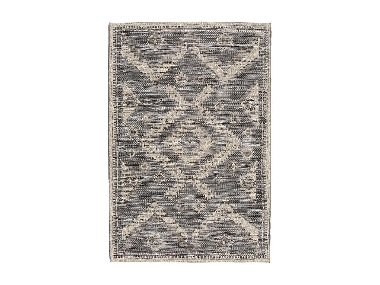tapis chambre 80x150 tissé noir et écrème rectangle motif abstrait HIERE 3