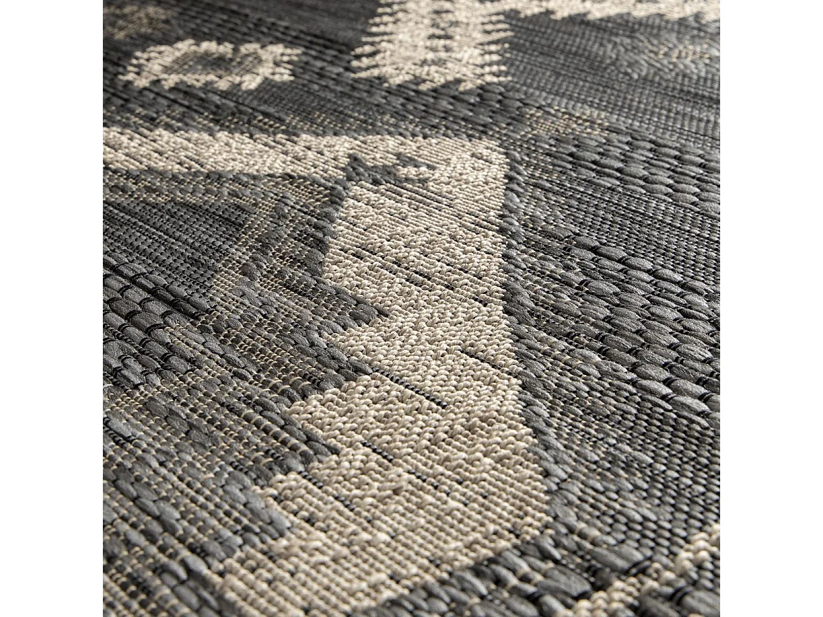 tapis chambre 80x150 tissé noir et écrème rectangle motif abstrait HIERE 3