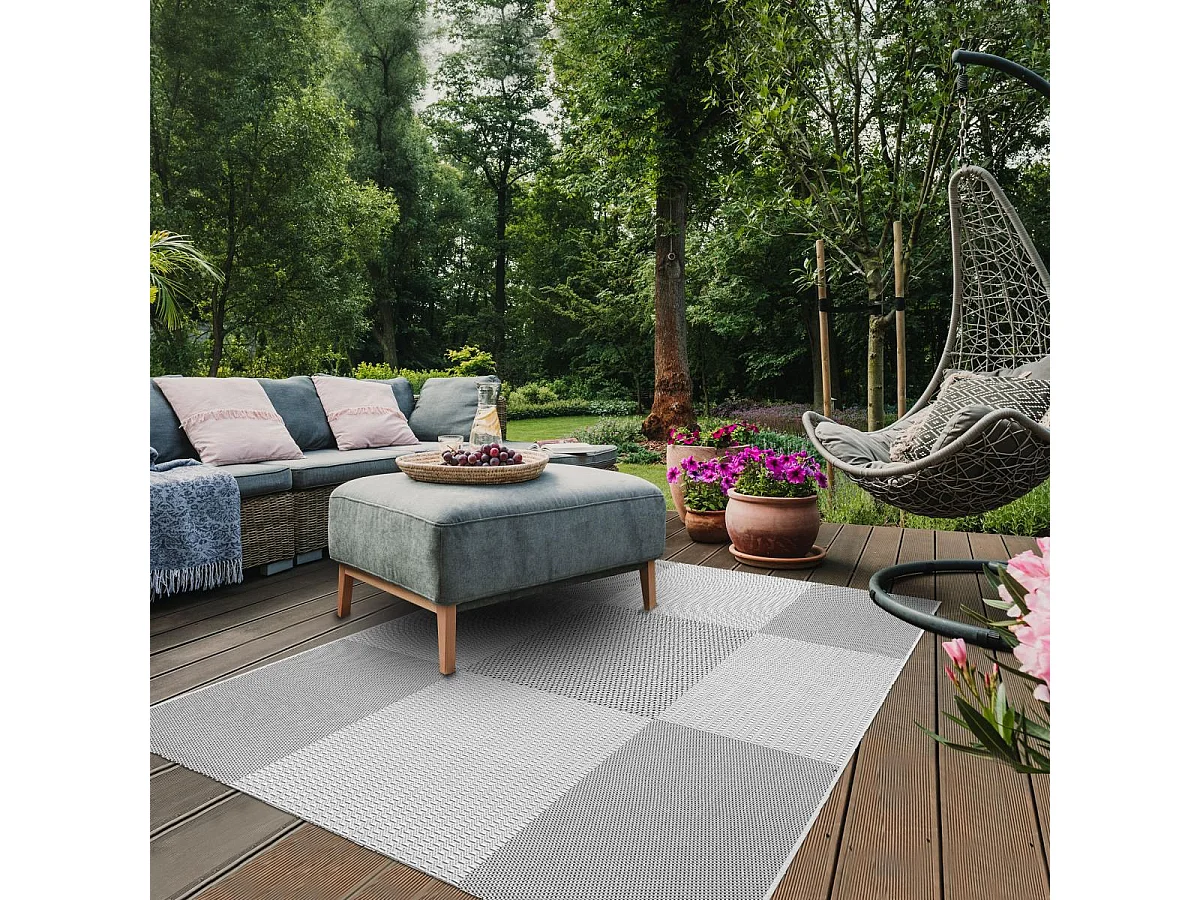 tapis salle à manger 200x290 tissé gris rectangle motif simple GRATIL