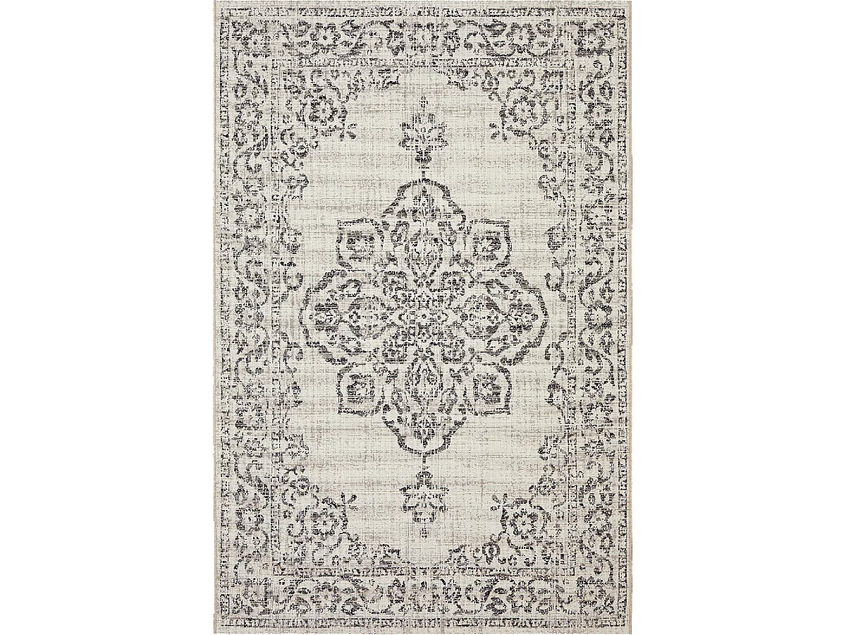 tapis entrée 80x150 tissé beige et noir rectangle motif oriental FODA 2