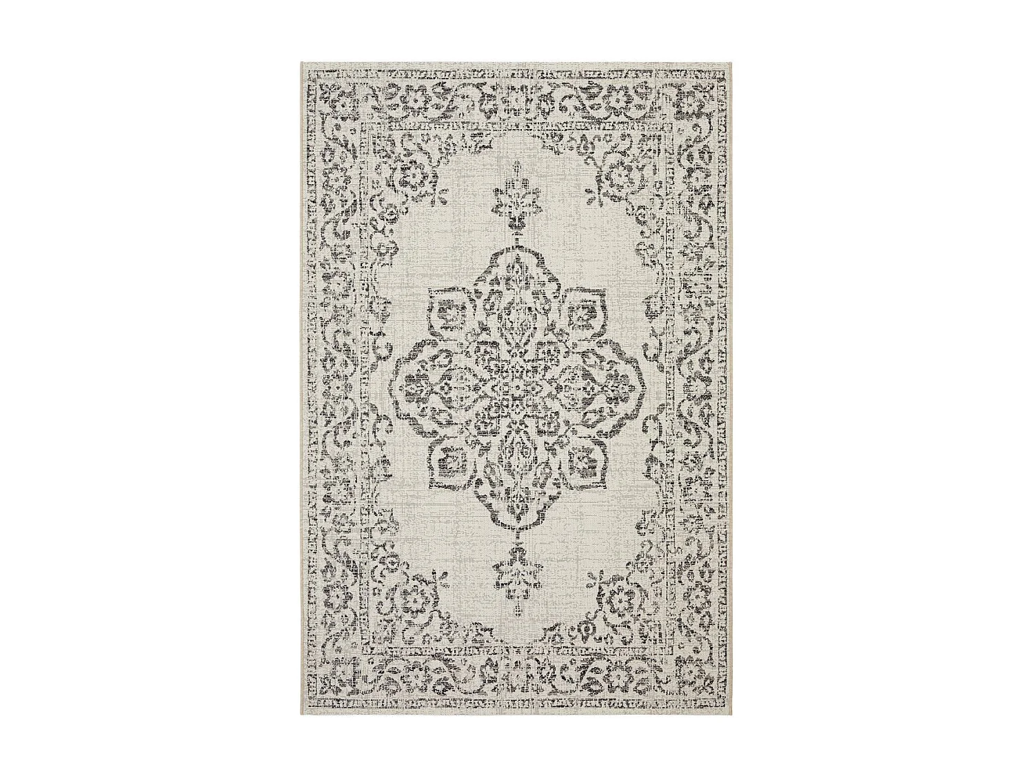 tapis entrée 80x150 tissé beige et noir rectangle motif oriental FODA 2