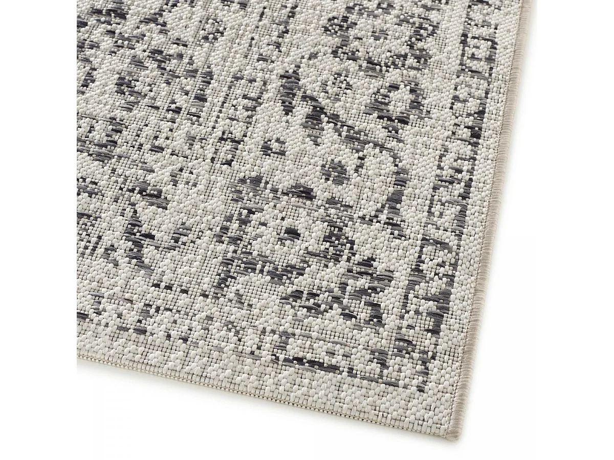 tapis entrée 80x150 tissé beige et noir rectangle motif oriental FODA 2