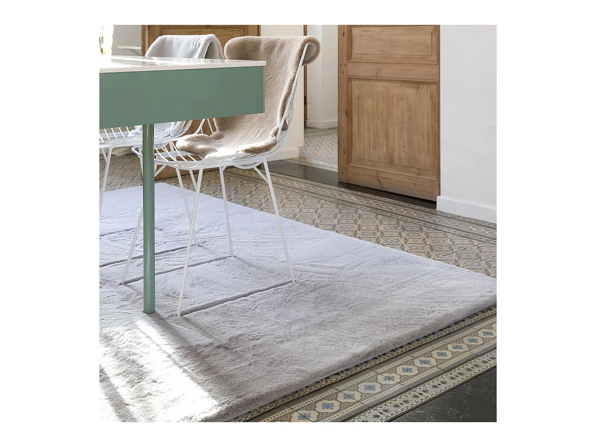 Tapis shaggy 120x160 rectangle tissé gris motif uni REXOU