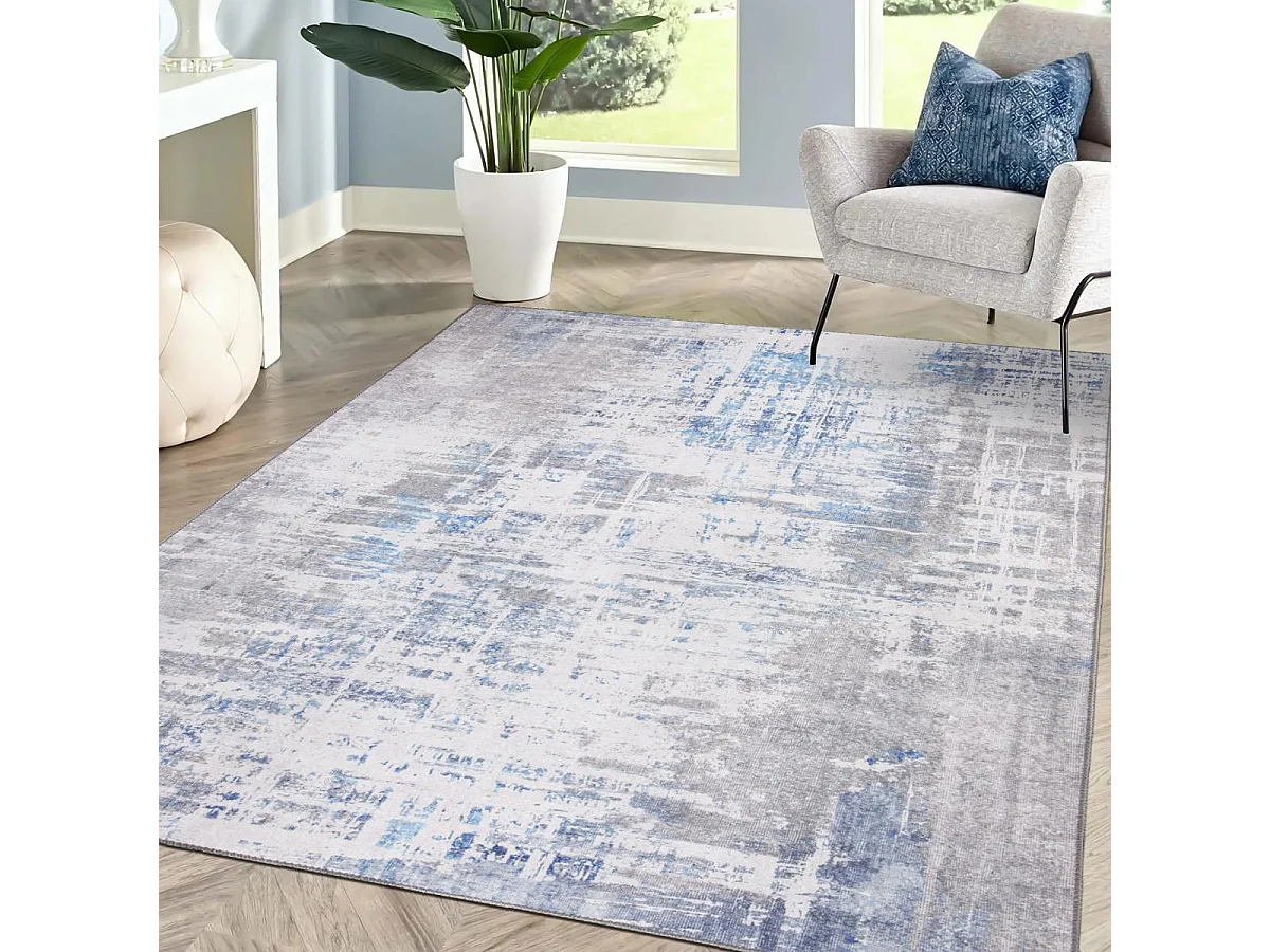 tapis salon 155x230 tissé crème rectangle motif abstrait JUNTO