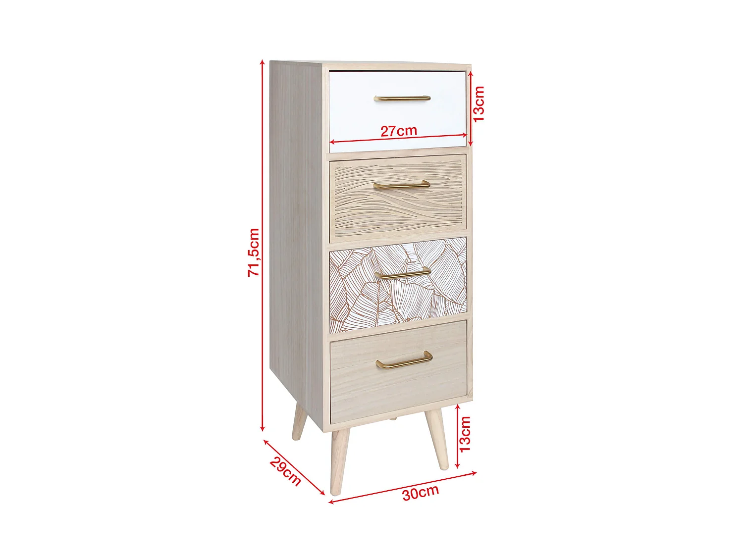 Commode Étroite en Bois avec 4 Tiroirs Style Bohème