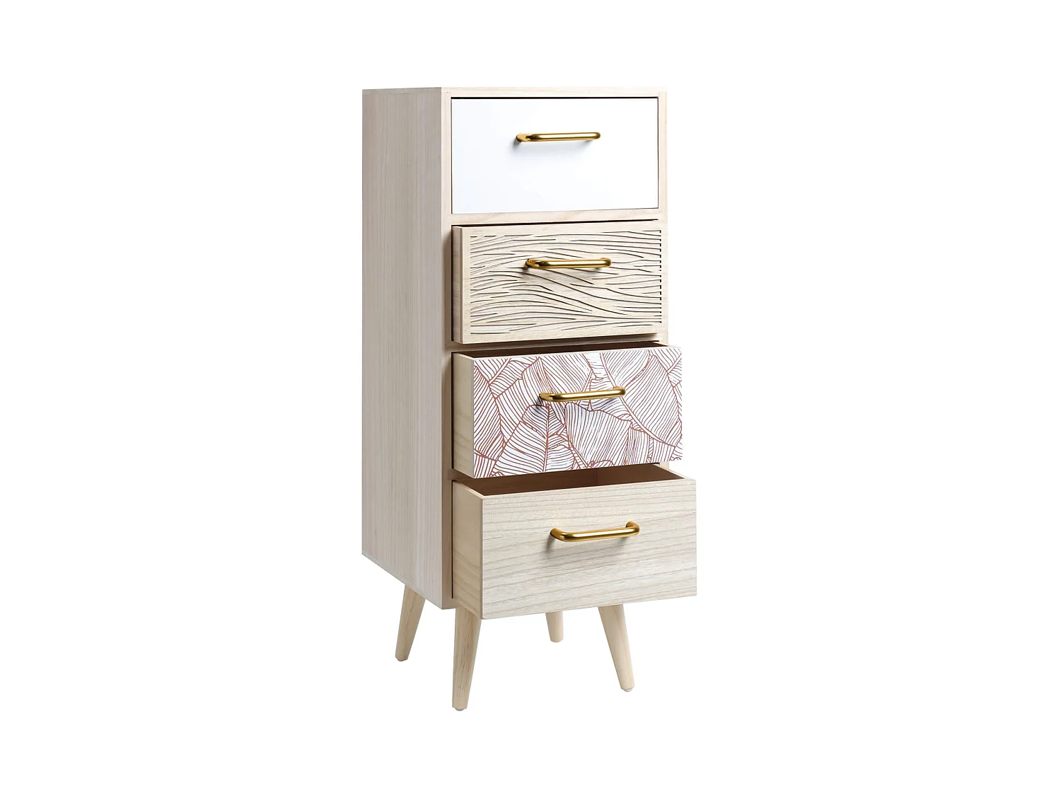 Commode Étroite en Bois avec 4 Tiroirs Style Bohème