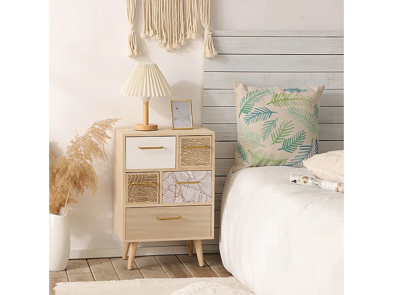 Meuble Commode Polyvalent en Bois Clair avec 5 Tiroirs