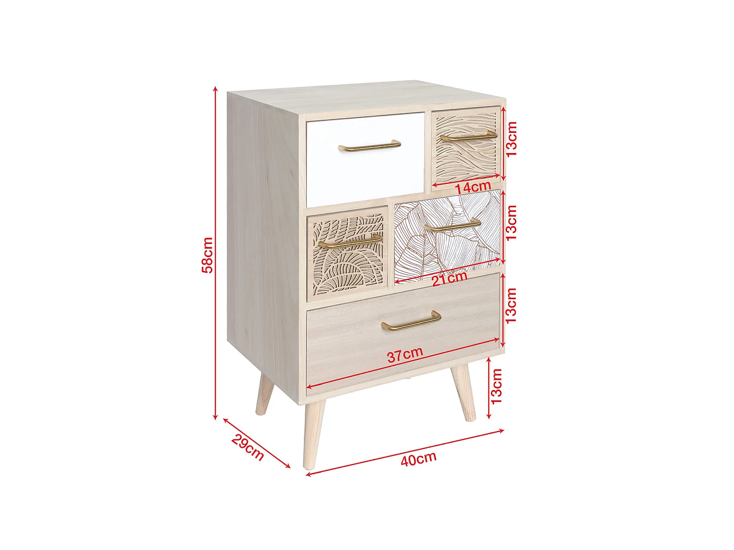 Meuble Commode Polyvalent en Bois Clair avec 5 Tiroirs