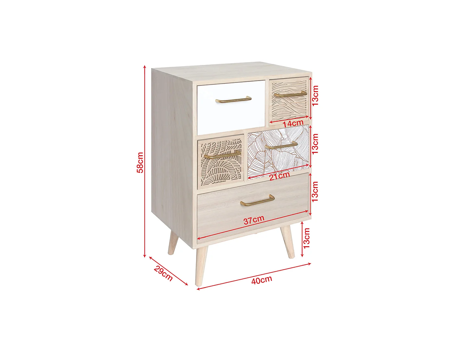 Meuble Commode Polyvalent en Bois Clair avec 5 Tiroirs