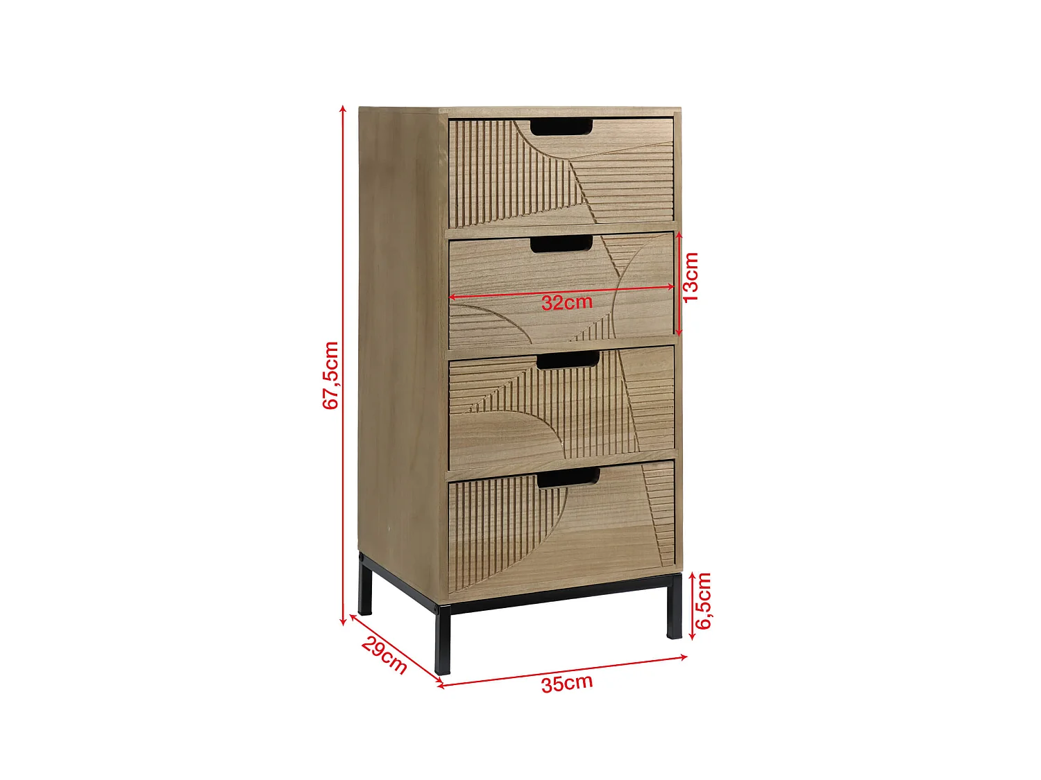 Commode Moderne avec 3 Tiroirs Sculpté Bois Métal