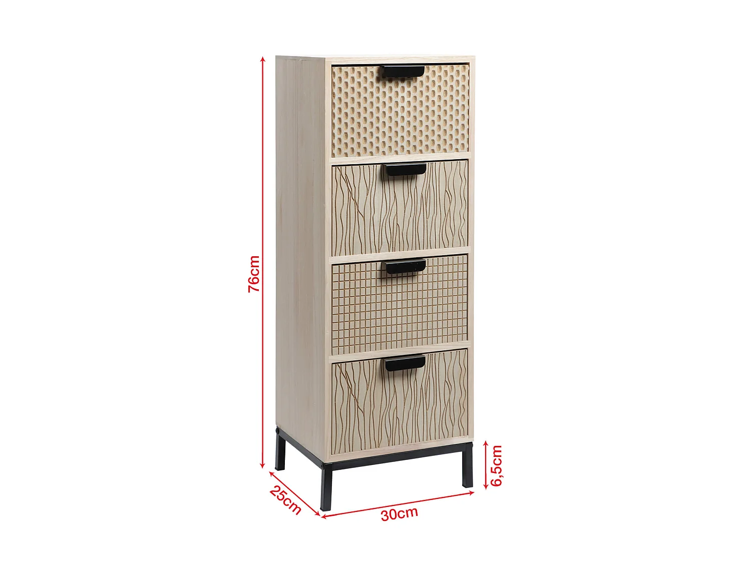 Commode avec 4 Tiroirs en Bois et Métal de Style Moderne