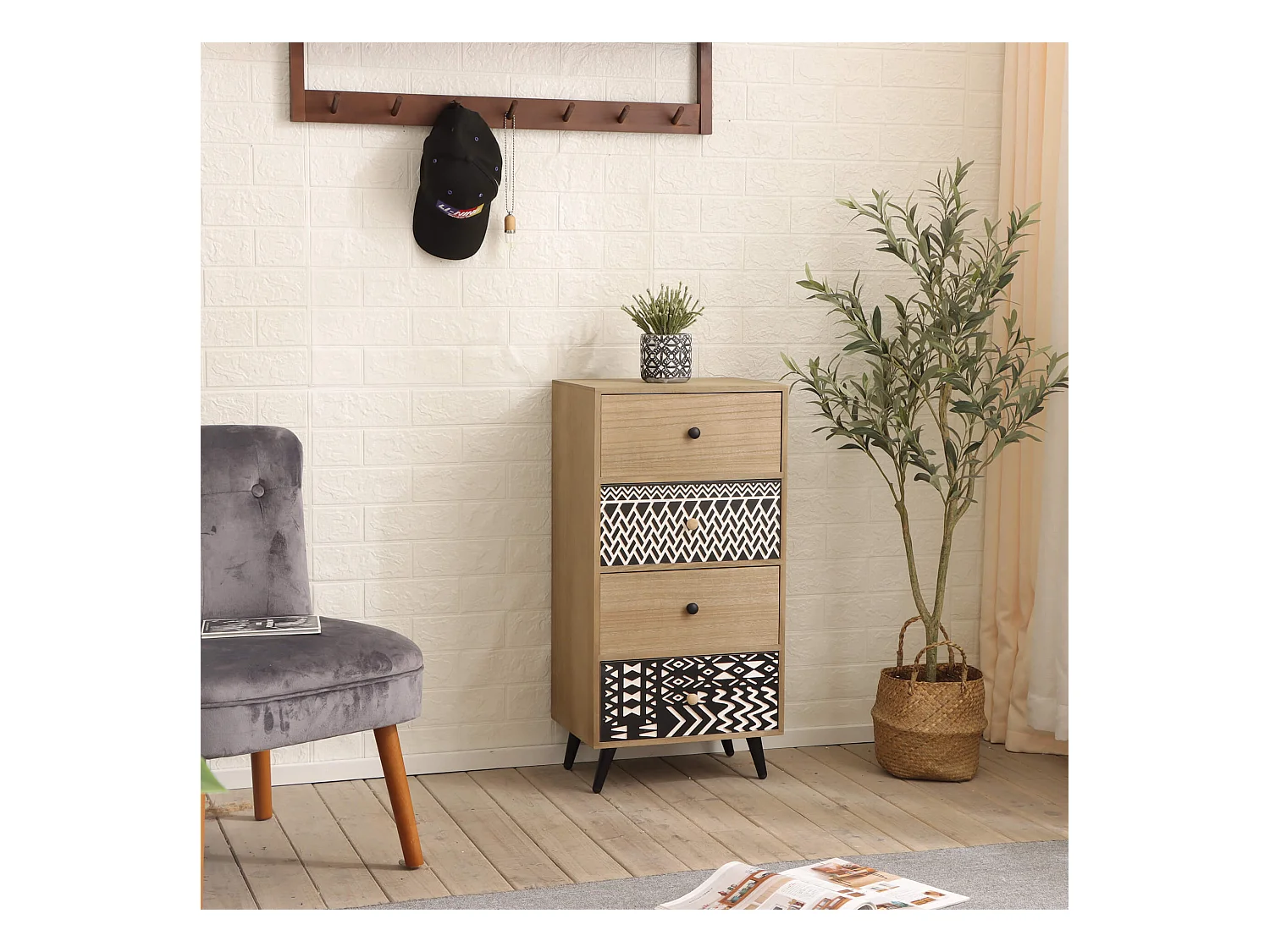 Commode de Salle de Bain avec 4 Tiroirs Bois Métal Style Industriel