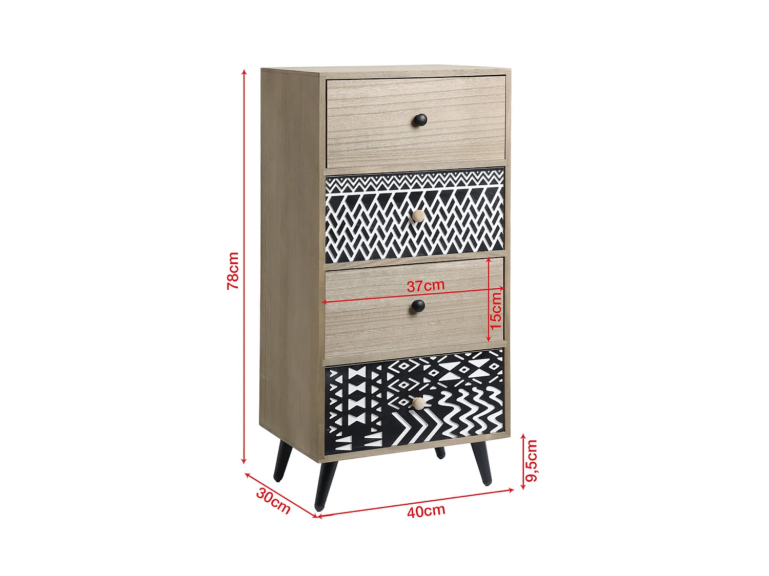 Commode de Salle de Bain avec 4 Tiroirs Bois Métal Style Industriel