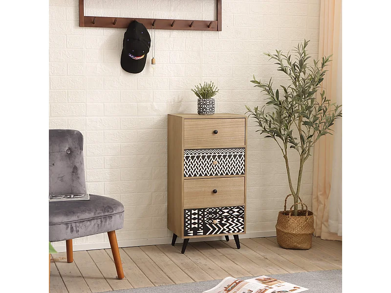 Commode de Salle de Bain avec 4 Tiroirs Bois Métal Style Industriel