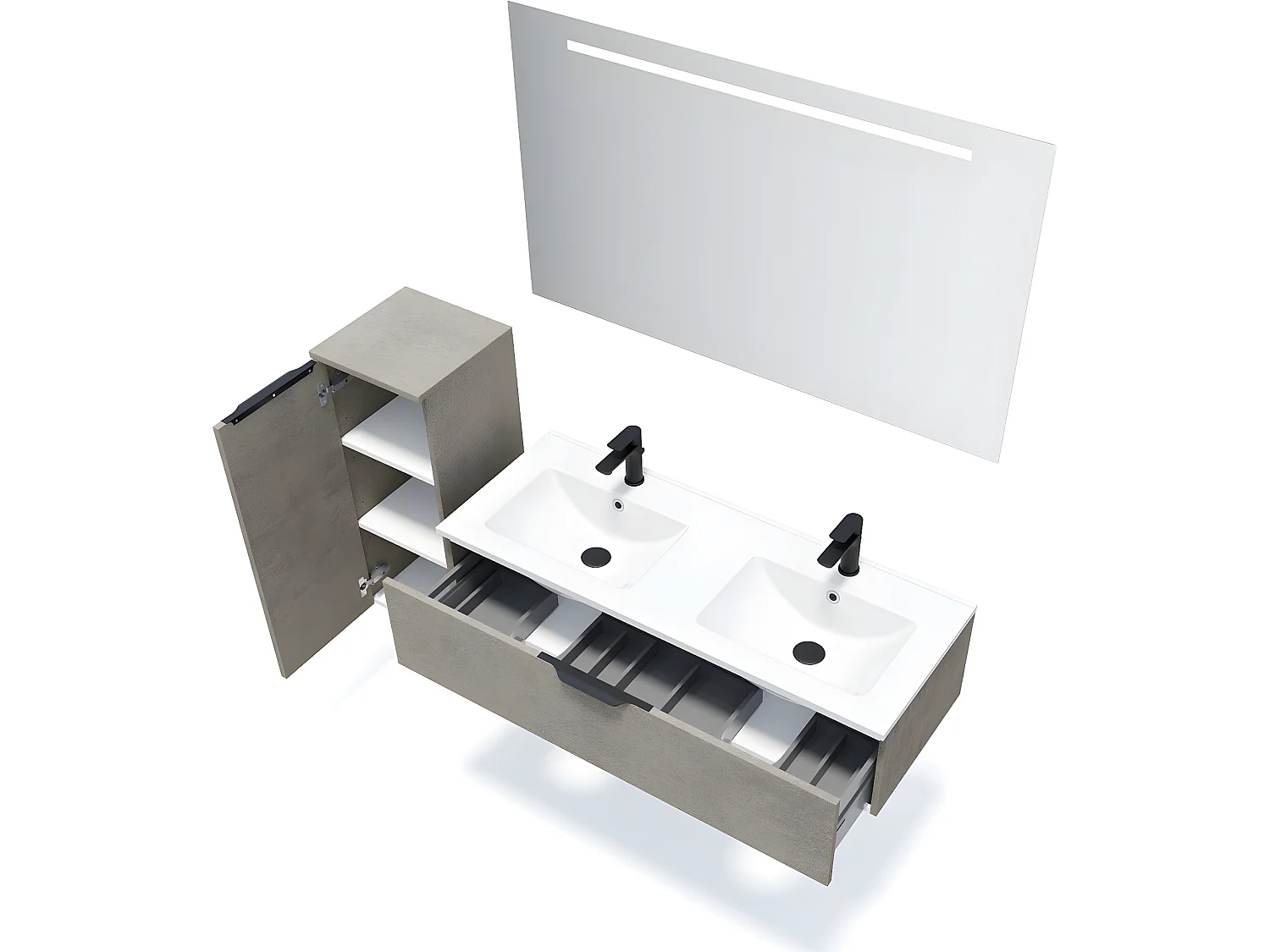 Meuble de salle de bain suspendu double vasque intégrée 120cm 1 tiroir façon Béton - Venice