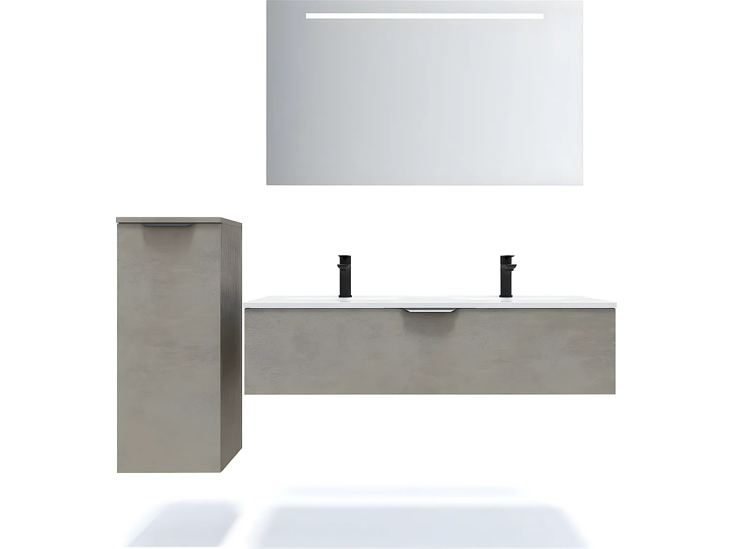 Meuble de salle de bain suspendu double vasque intégrée 120cm 1 tiroir façon Béton - Venice