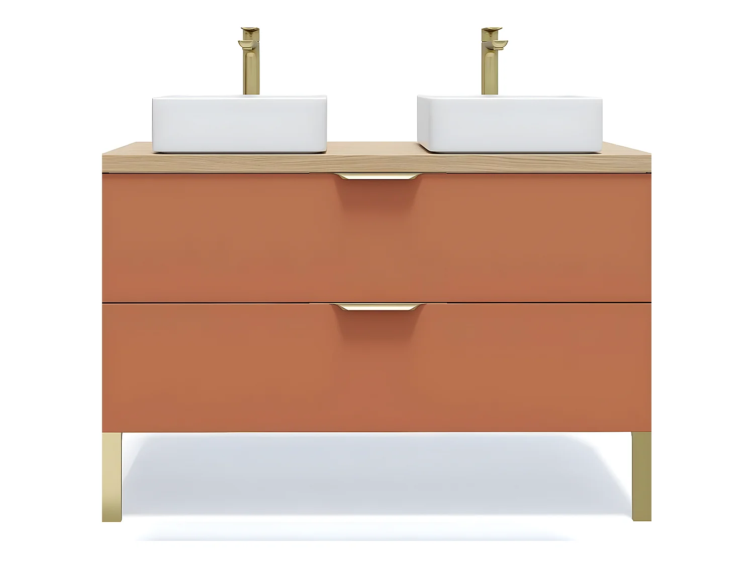 Meuble de salle de bain suspendu 2 vasques à poser 120cm 2 tiroirs Terracotta - Venice