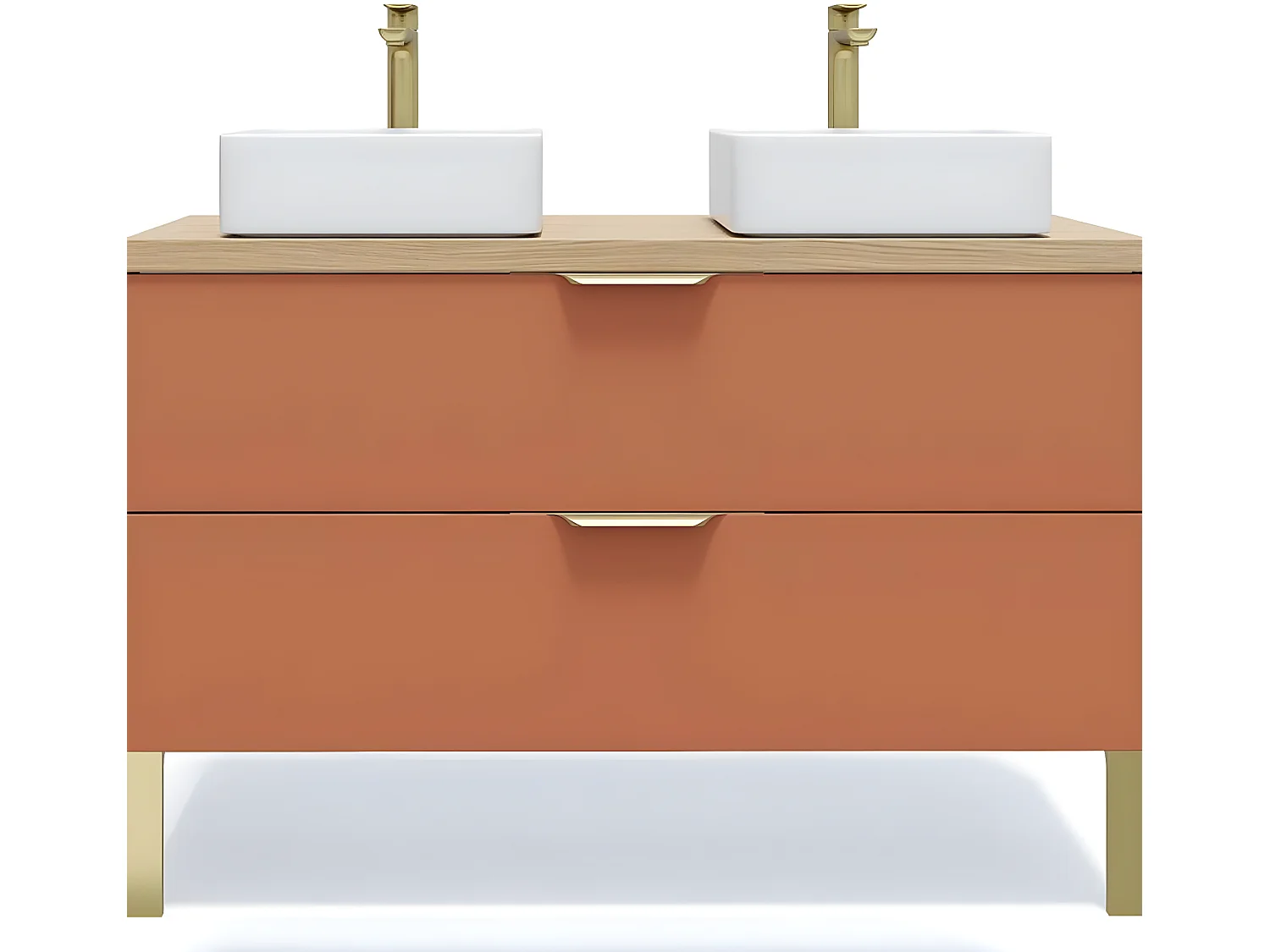 Meuble de salle de bain suspendu 2 vasques à poser 120cm 2 tiroirs Terracotta - Venice