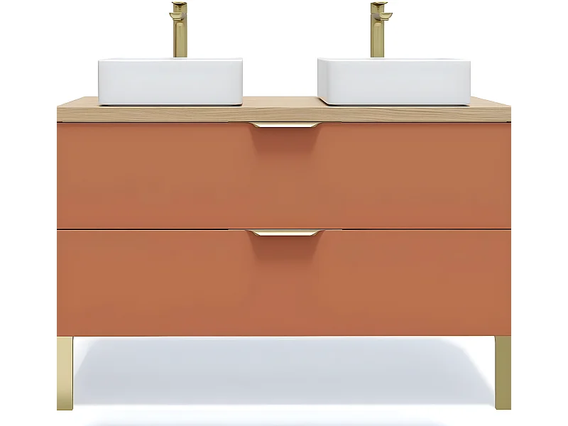 Meuble de salle de bain suspendu 2 vasques à poser 120cm 2 tiroirs Terracotta - Venice