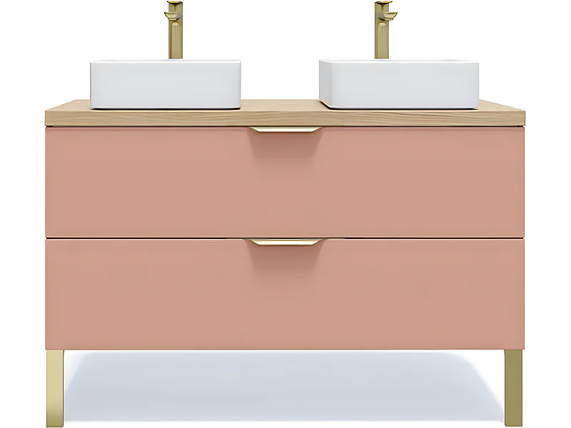 Meuble de salle de bain suspendu 2 vasques à poser 120cm 2 tiroirs Abricot - Venice