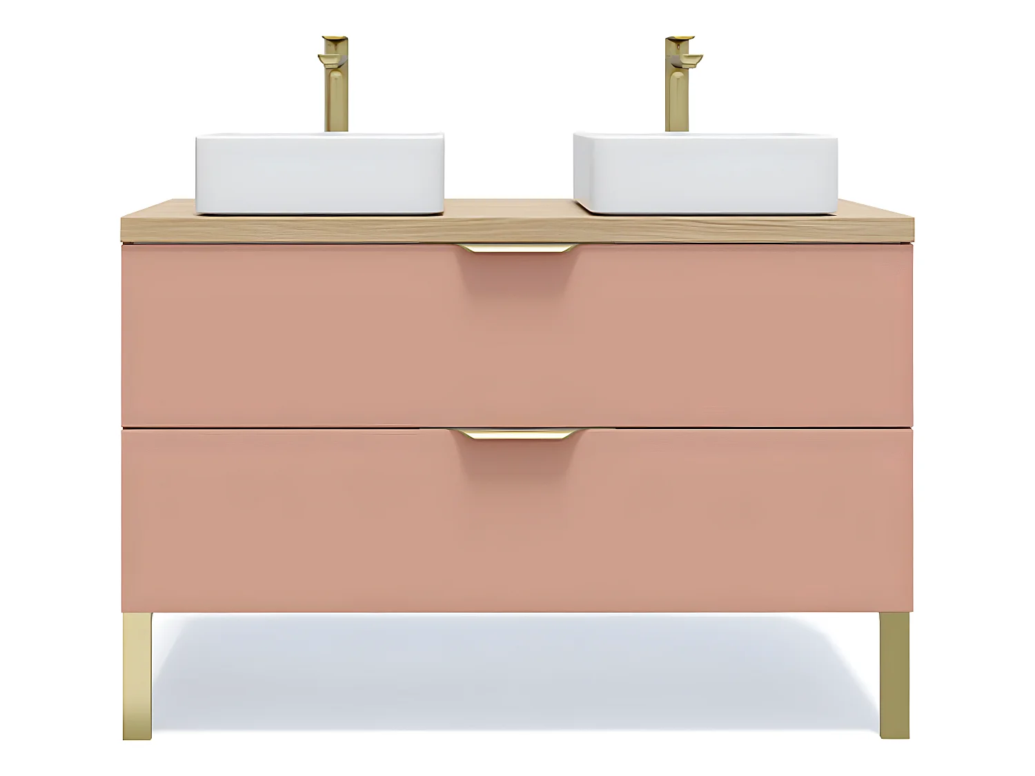 Meuble de salle de bain suspendu 2 vasques à poser 120cm 2 tiroirs Abricot - Venice